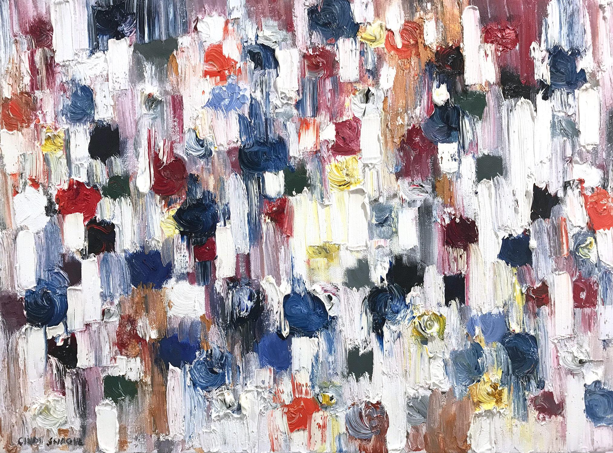 Abstract Painting Cindy Shaoul - "Dripping Dots - Milan" - Peinture à l'huile abstraite colorée sur toile