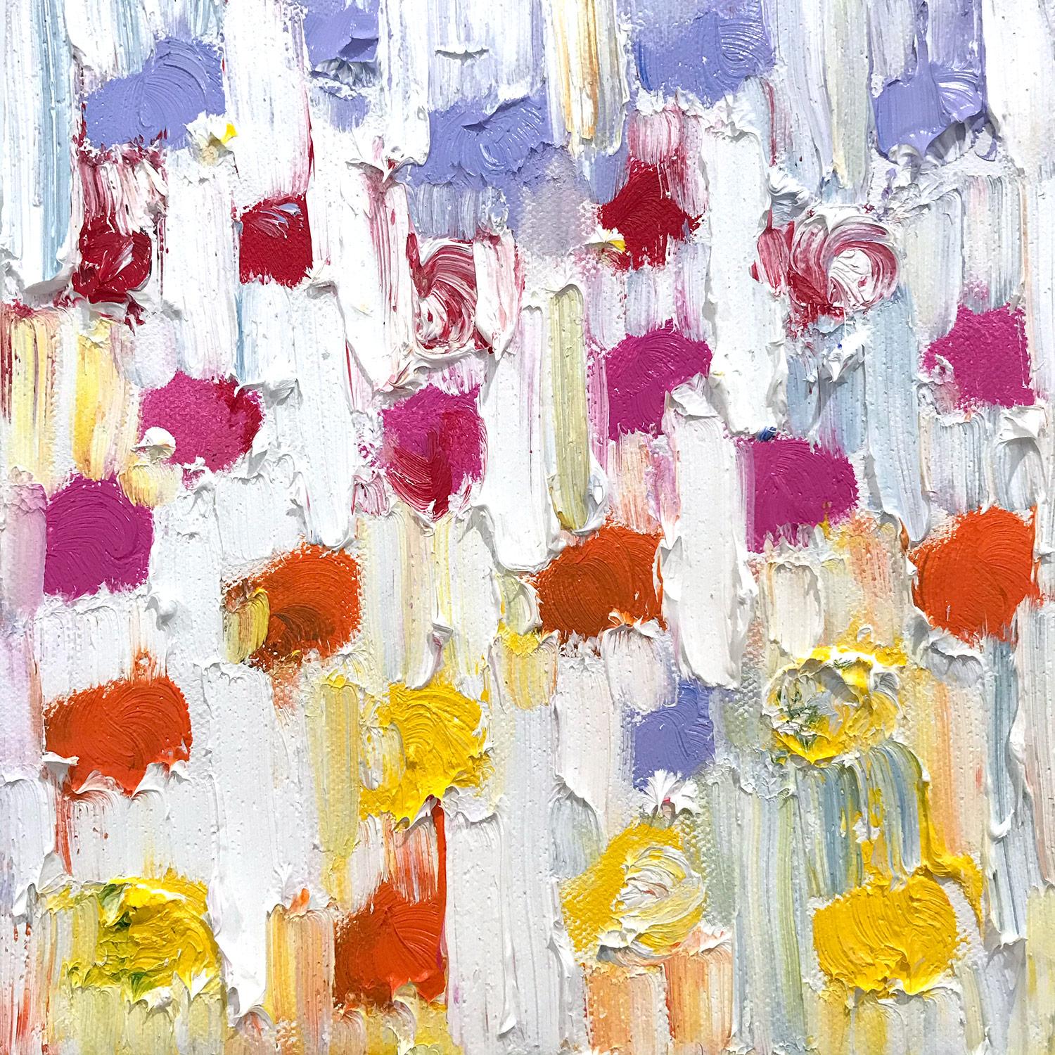 Cindy Shaoul Abstract Painting - "Dripping Dots -  Mini Rainbow" Colorful Abstract Oil Painting on Canvas