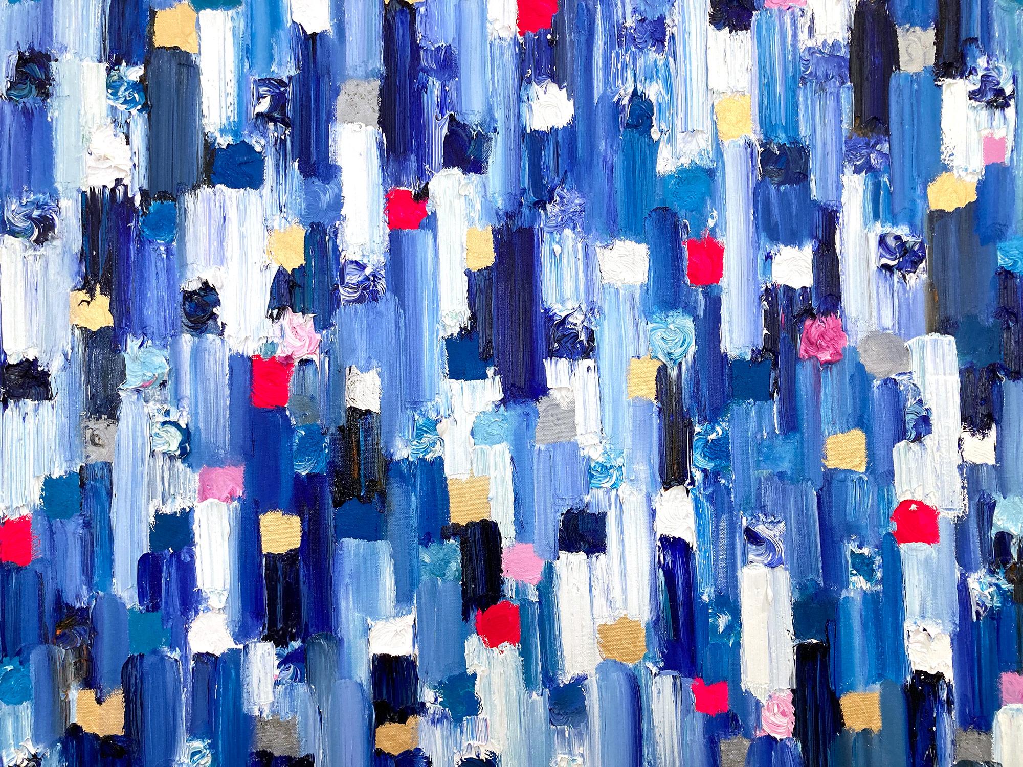 Dripping Dots - Monaco Peinture  l'huile abstraite contemporaine colore sur toile - Painting de Cindy Shaoul