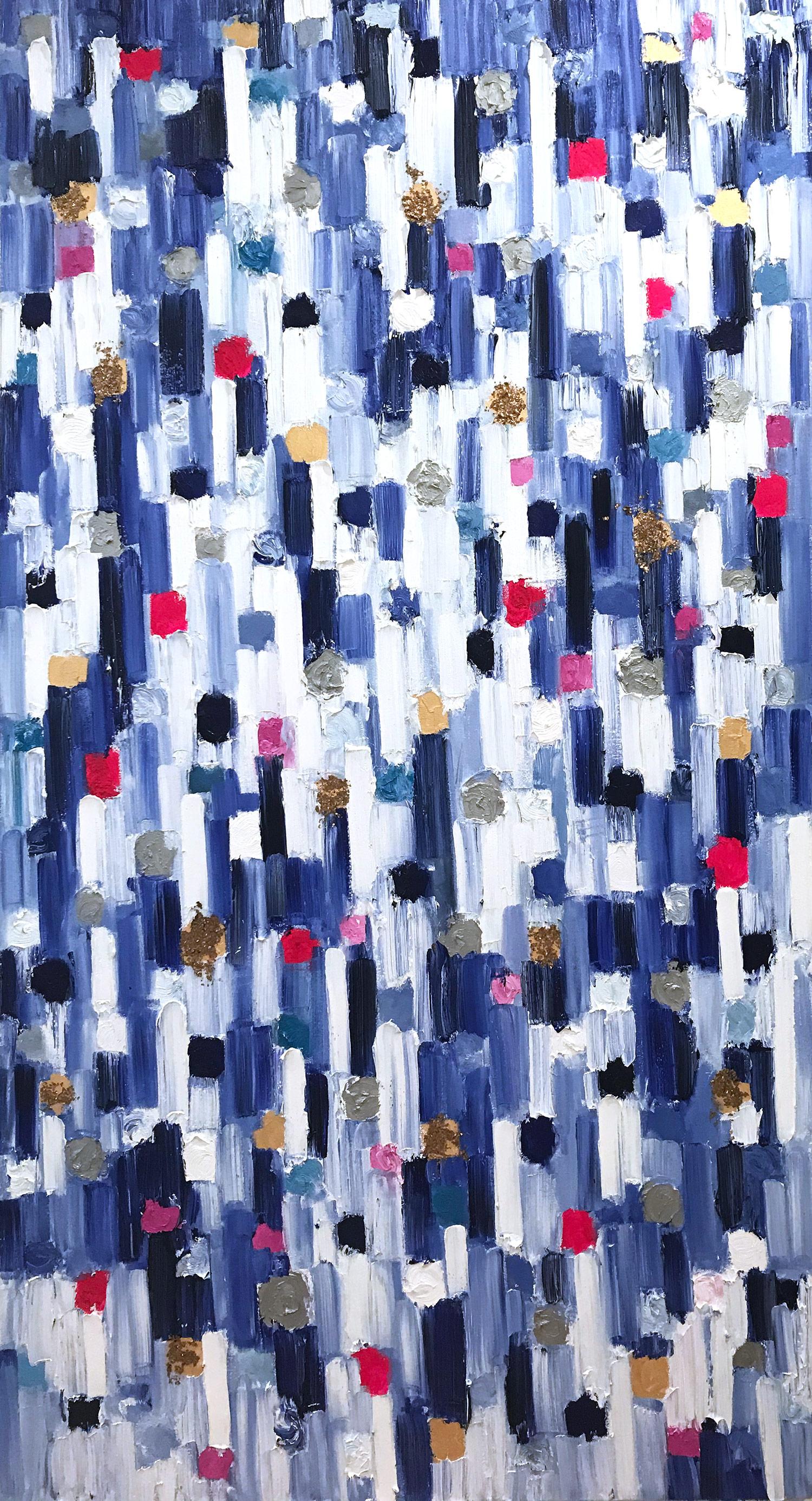 Cindy Shaoul Abstract Painting - "Dripping Dots - Monaco Grand" Contemporary Abstract Oil Painting on Canvas