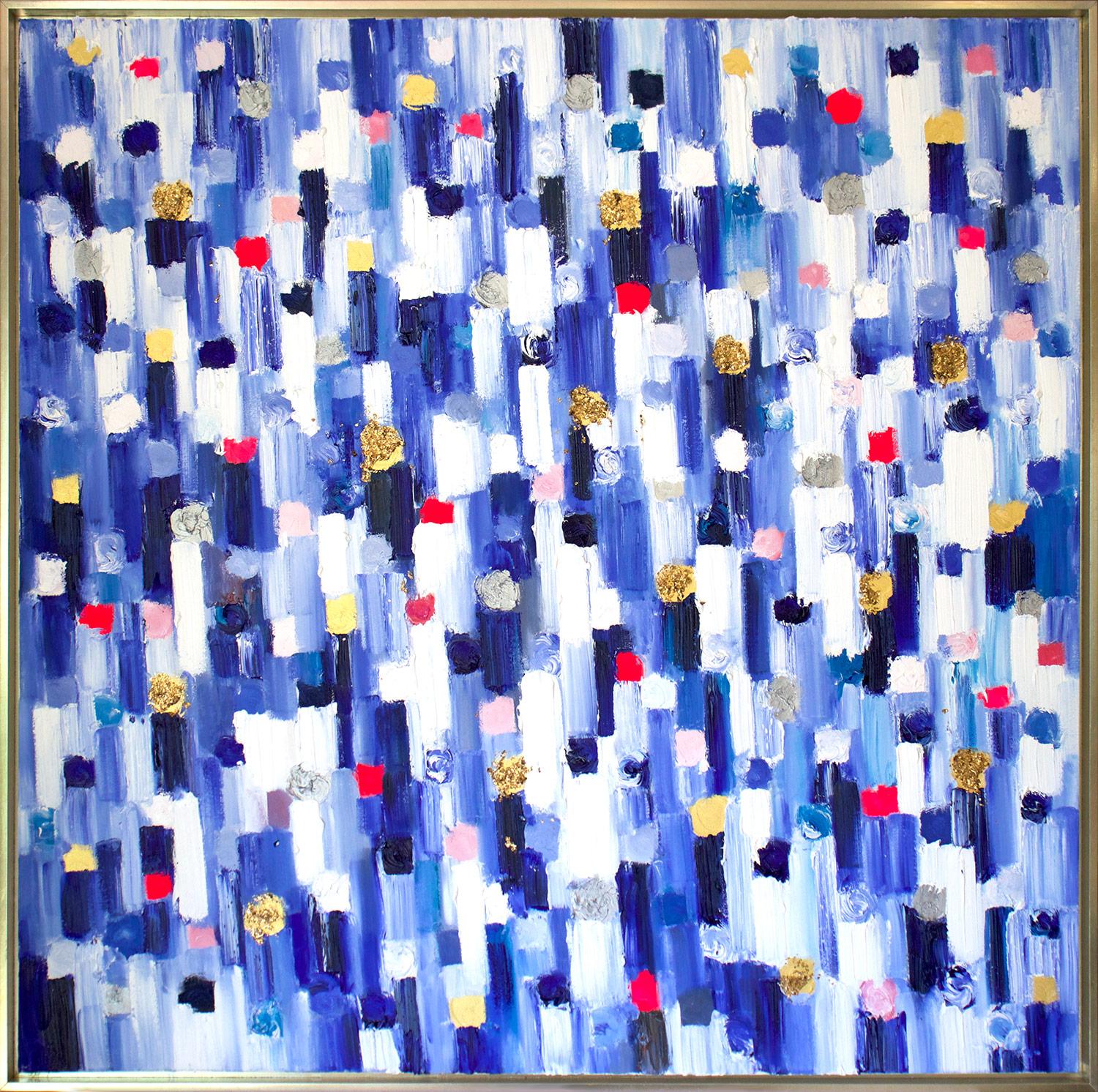 Cindy Shaoul Abstract Painting - "Dripping Dots - Monaco" Colorful Contemporary Abstract Oil Painting on Canvas
