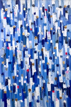 "Dripping Dots - Monaco Grand" Pintura al óleo abstracta de color azul sobre lienzo
