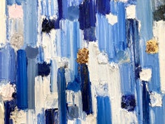 "Dripping Dots - Monaco Grand" Blue Colorful Abstract Oil Painting on Canvas