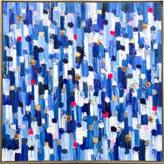 "Dripping Dots - Monaco" Multicolor Contemporary Oil Painting on Canvas w Gold