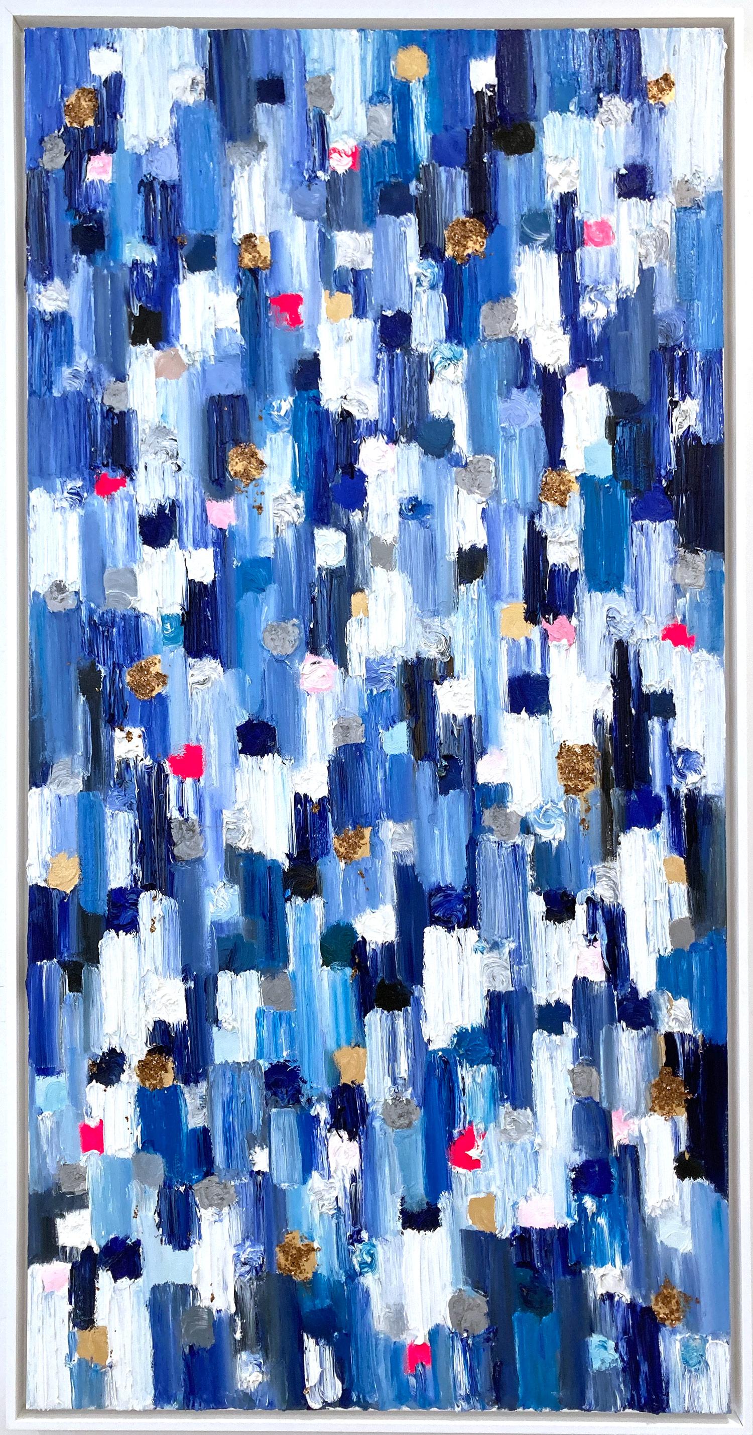 Abstract Painting Cindy Shaoul - "Dripping Dots - Monaco Grand" Peinture à l'huile contemporaine multicolore sur toile