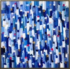 "Dripping Dots - Monaco" Multicolor Contemporary Oil Painting on Canvas w Gold