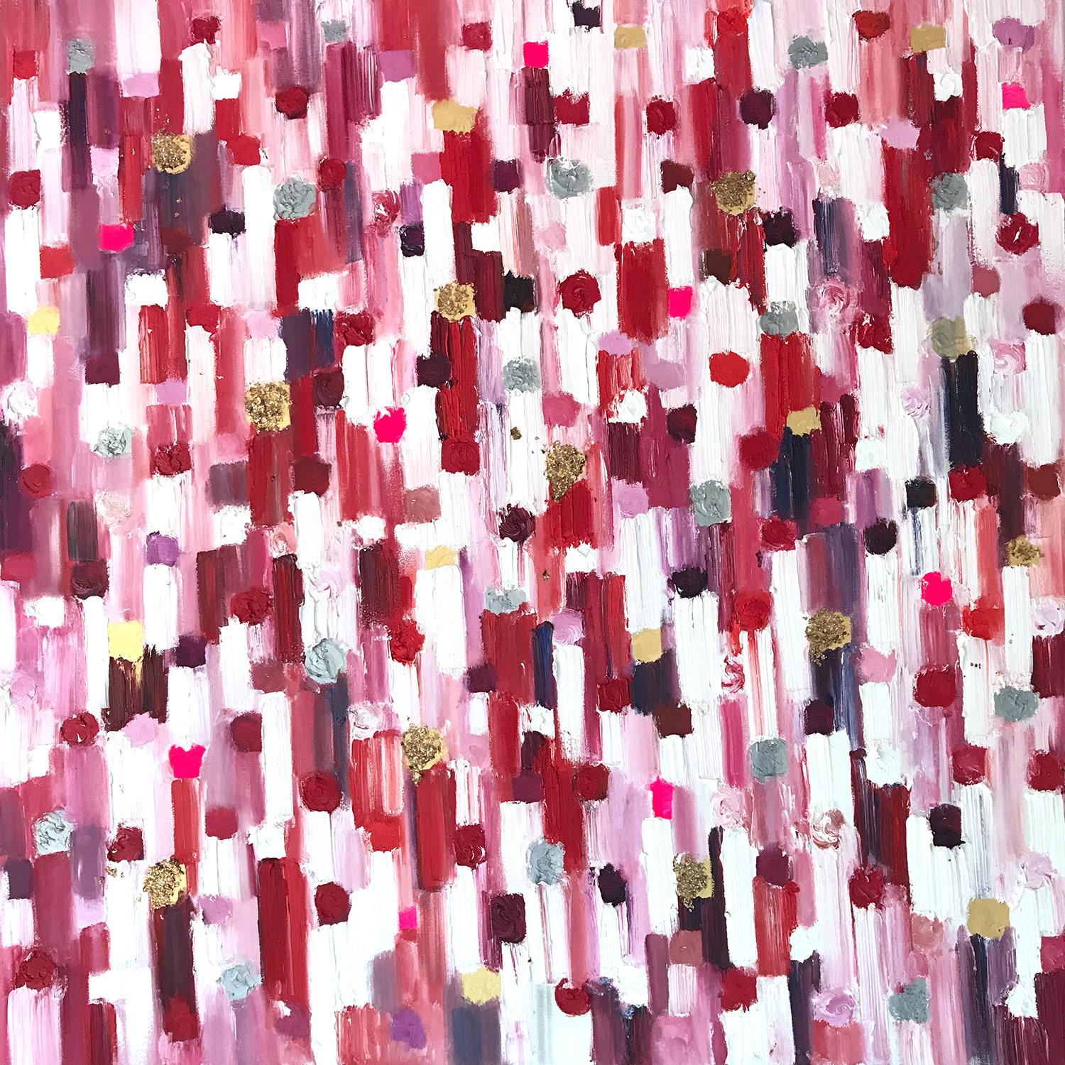 Cindy Shaoul Abstract Painting - "Dripping Dots - Monaco Sunset" Contemporary Abstract Oil Painting on Canvas