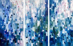 "Dripping Dots - Monet Lily Pads" Colorful Abstract Triptych Oil Painting Canvas