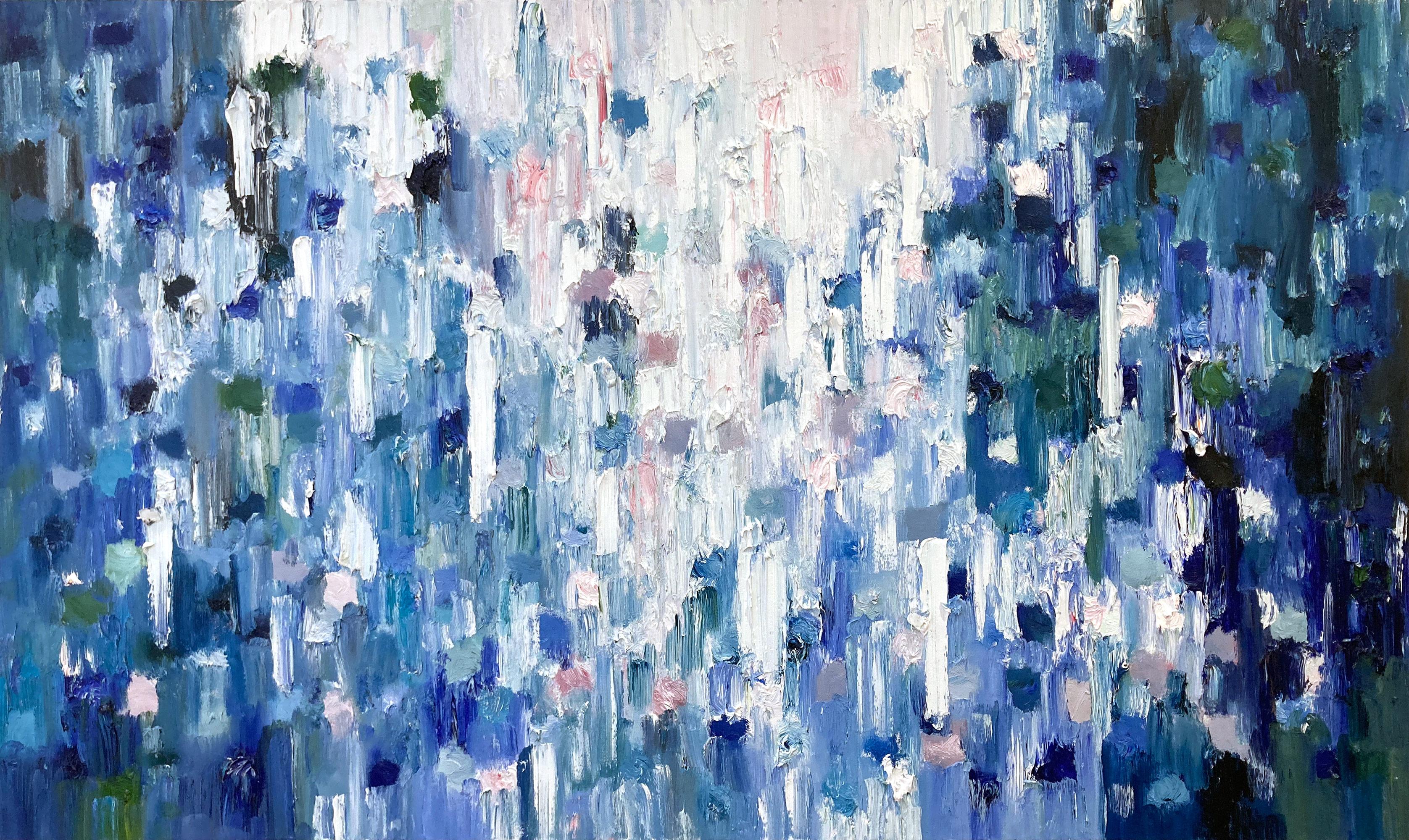 Cindy Shaoul Abstract Painting - "Dripping Dots - Monet Water Lilies" Colorful Abstract Oil Painting on Canvas