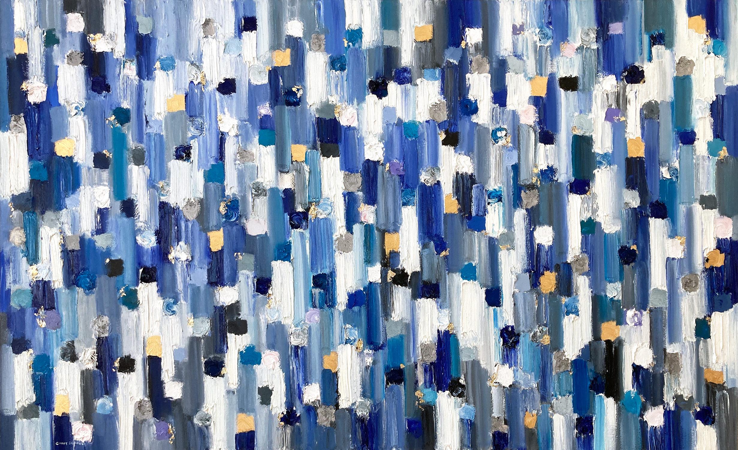 Cindy Shaoul Abstract Painting - "Dripping Dots - Mont Blanc" Contemporary Oil Painting on Canvas w Gold Leaf