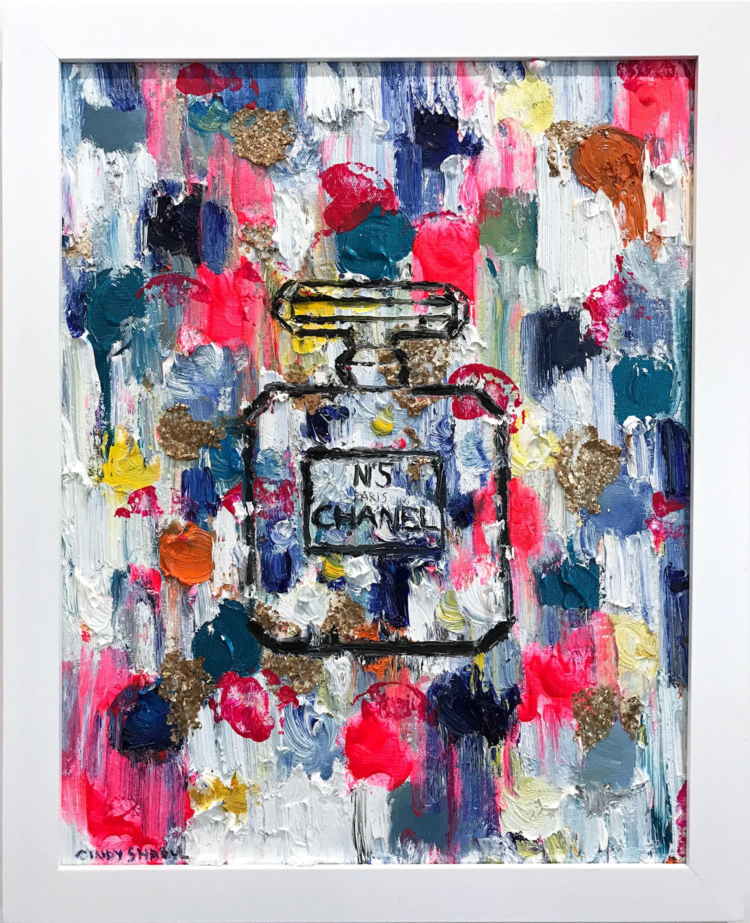 Cindy Shaoul Abstract Painting - Dripping Dots, Monte Carlo in N5 Chanel