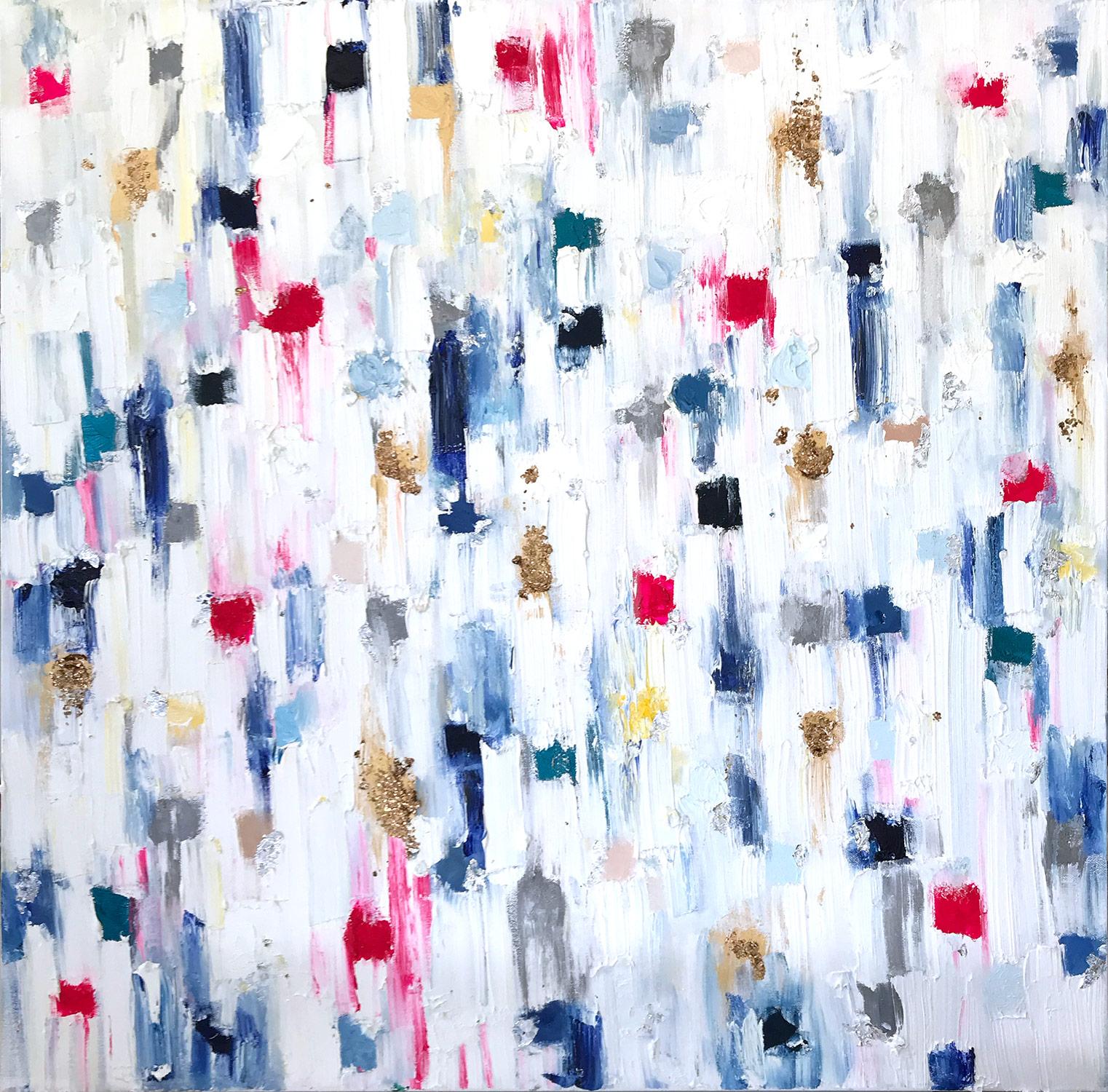 Cindy Shaoul Abstract Painting - "Dripping Dots - Portofino" Colorful Abstract Oil Painting on Canvas