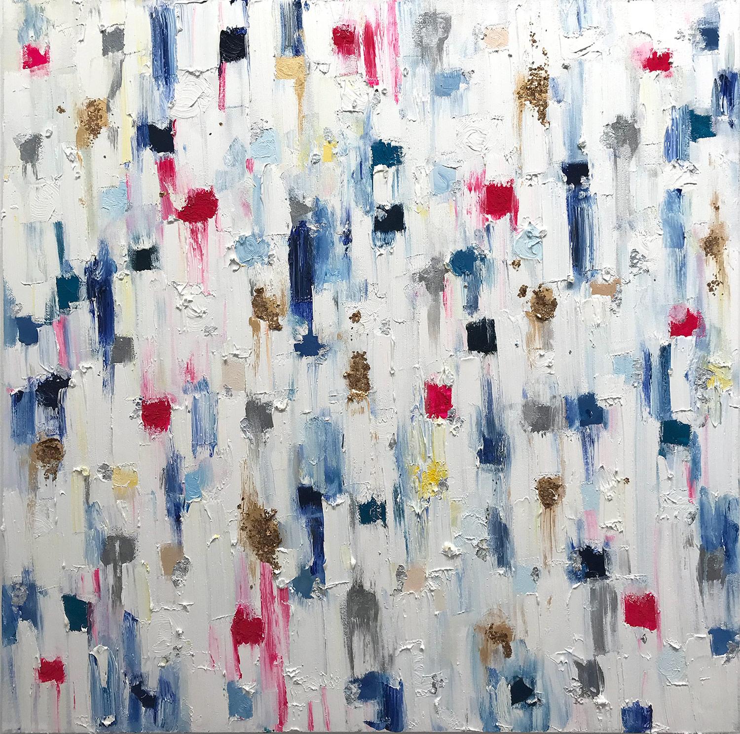 Cindy Shaoul "Dripping Dots Periwinkle and Gold" Colorful