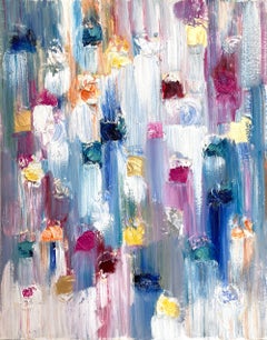 "Dripping Dots - Mykonos Getaways" Multicolor & Gold Abstract Oil Painting Paper