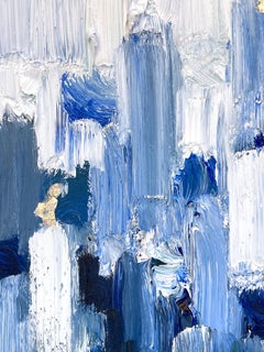 "Dripping Dots - Ne m'oublie Pas" Blauer Farbverlauf Abstraktes Ölgemälde auf Papier