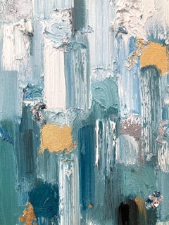 "Dripping Dots - Orange County" Emerald Green Contemporary Oil Painting Canvas