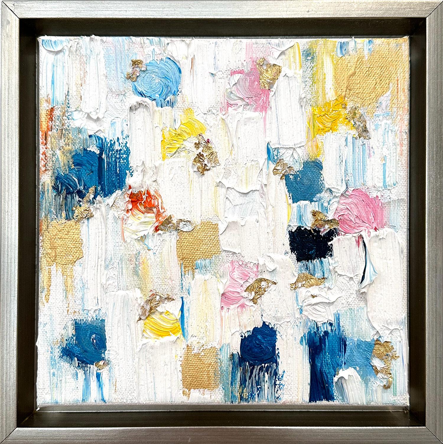 Abstract Painting Cindy Shaoul - "Dripping Dots - Palm Beach" Peinture à l'huile contemporaine multicolore sur toile encadrée