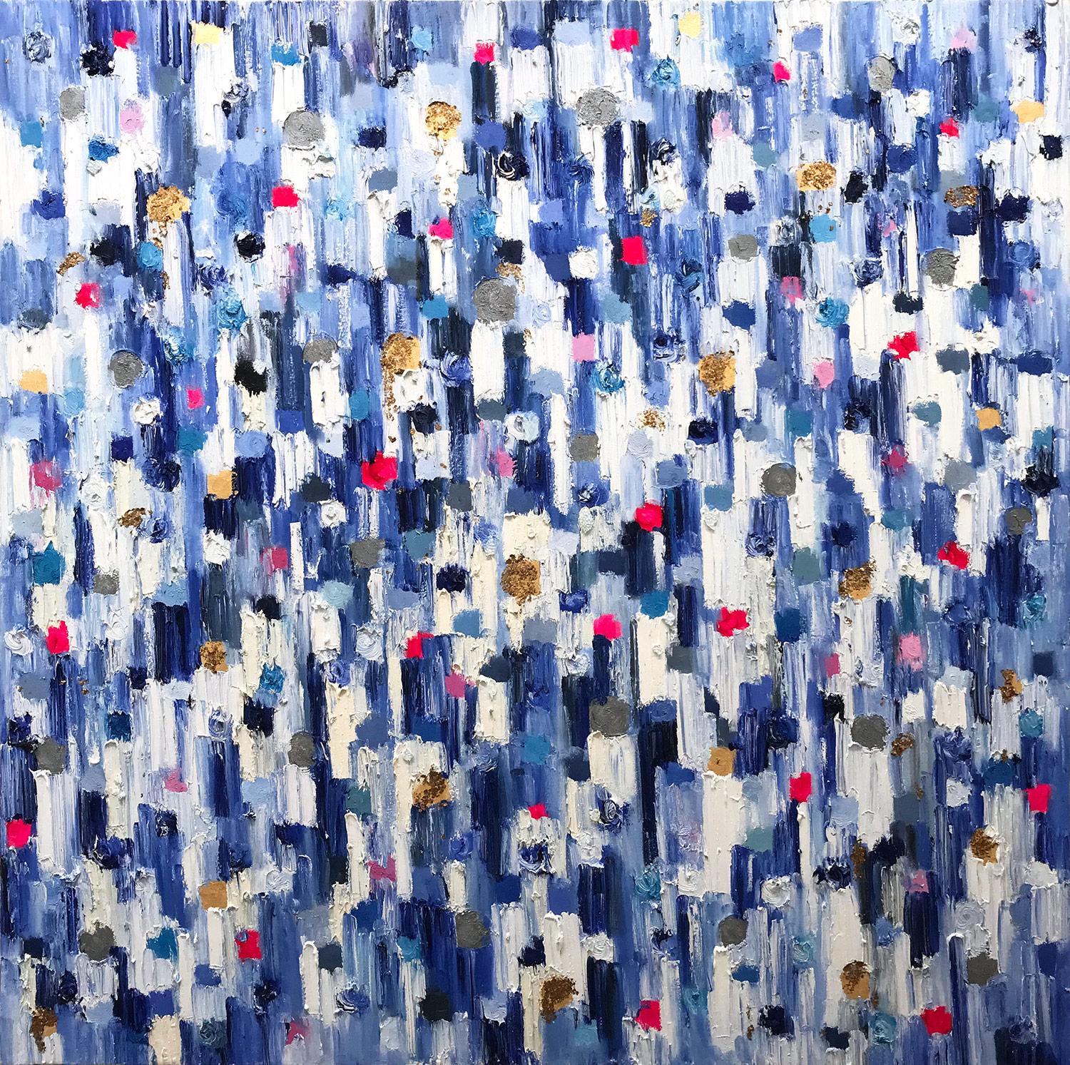 Cindy Shaoul Abstract Painting - "Dripping Dots - Palma" Colorful Abstract Oil Painting on Canvas