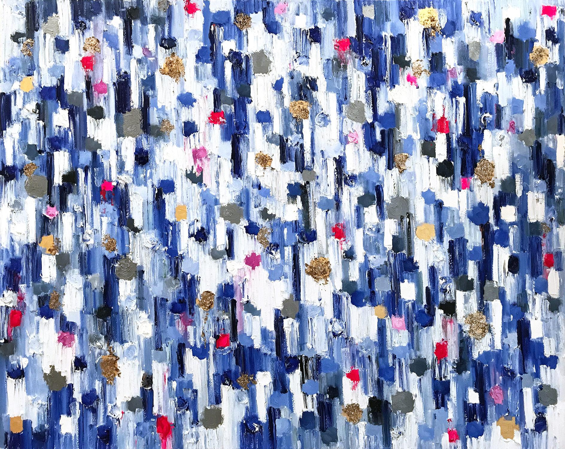 Cindy Shaoul Abstract Painting - Dripping Dots, Palma, Gold and Silver, Abstract, Oil Painting