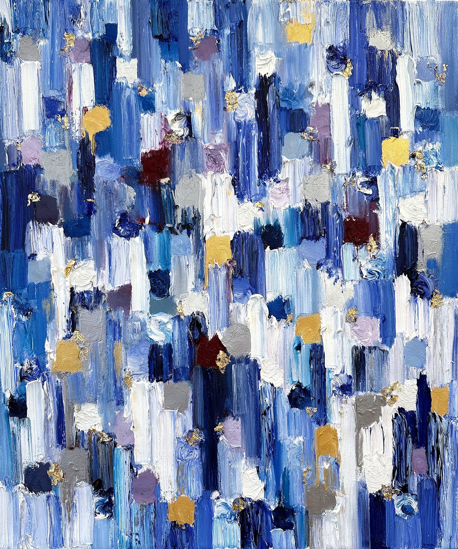 Abstract Painting Cindy Shaoul - "Dripping Dot - Paris at Night" Peinture à l'huile contemporaine multicolore sur toile