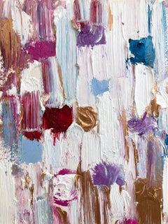 "Dripping Dots - Paris in Hermes" Multicolor & Gold Abstract Oil Painting Paper