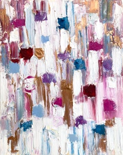 "Dripping Dots - Paris in Hermes" Multicolor & Gold Abstract Oil Painting Paper