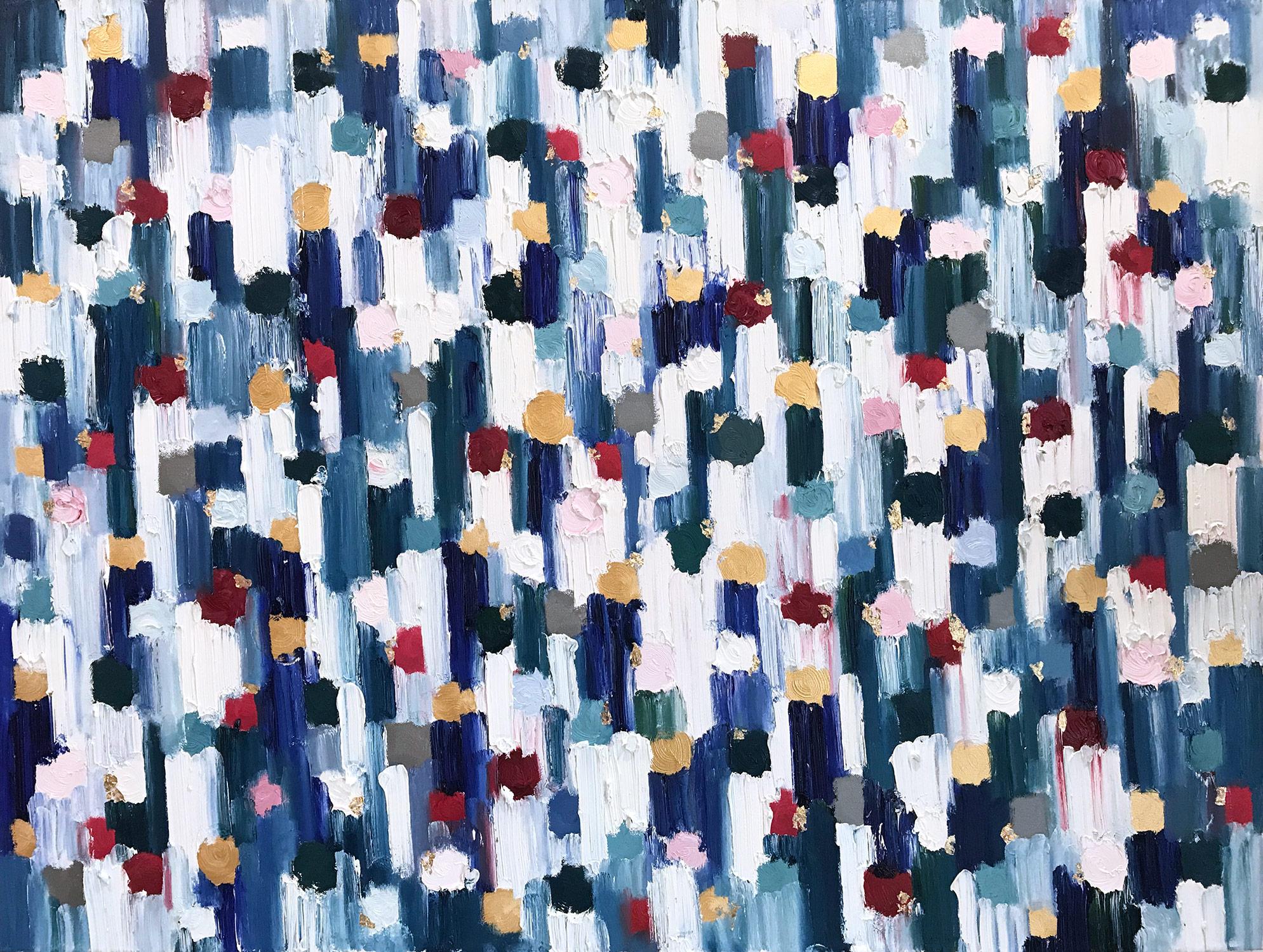 Cindy Shaoul Abstract Painting – "Dripping Dots - Province Paris" Colorful Abstract Oil Painting on Canvas