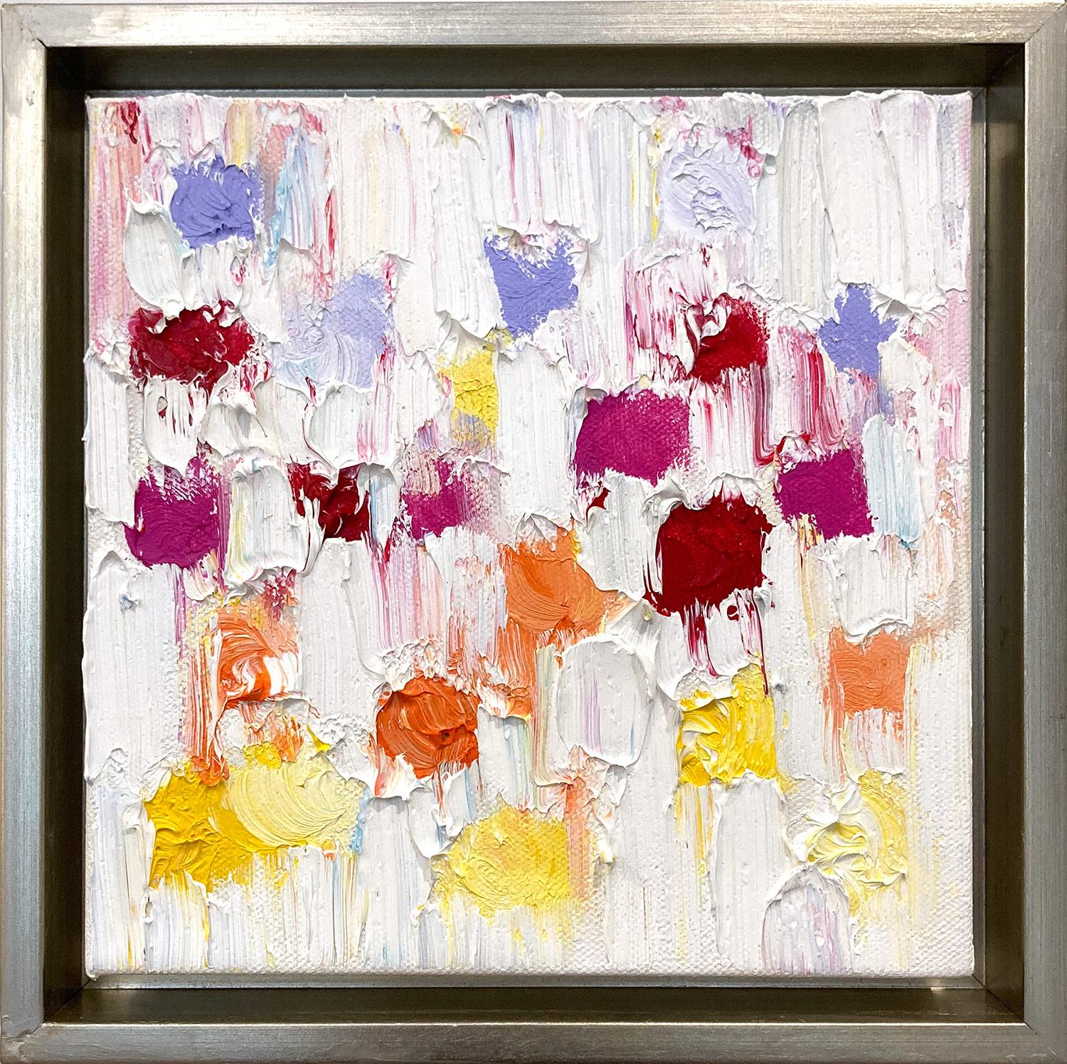 Abstract Painting di Cindy Shaoul - "Dot Dot - Arcobaleno a Bali" Pittura a olio astratta colorata e sfumata su tela