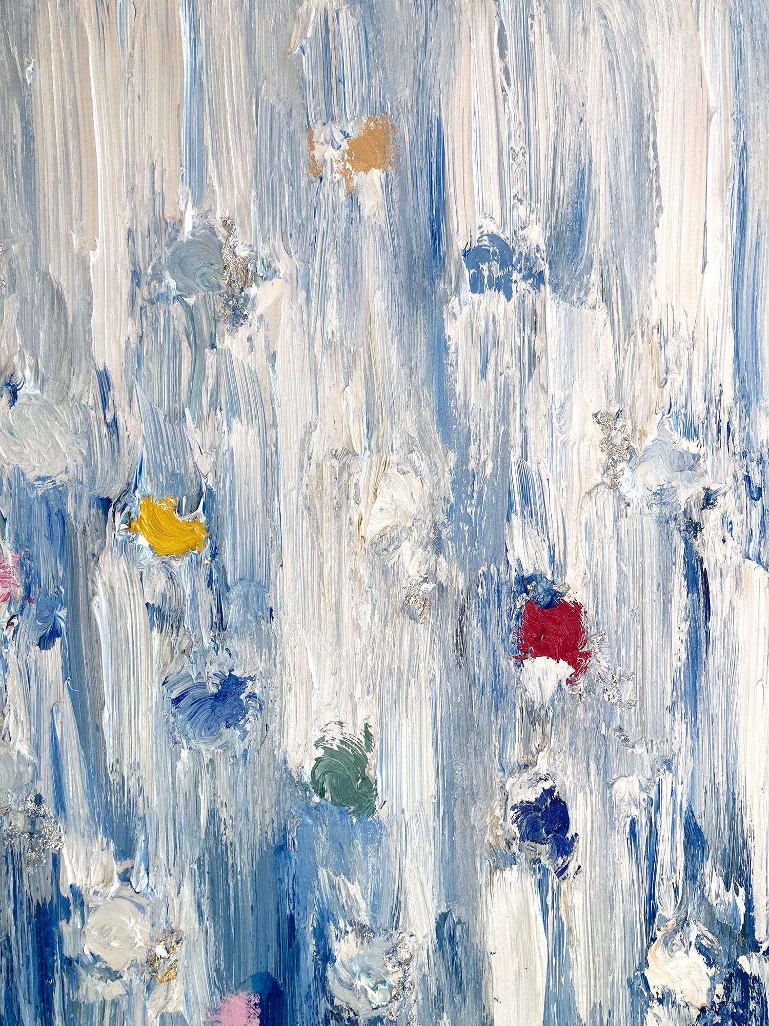 Grazie agli strati di olii brillanti e alle pennellate di pennello, la pittura è in grado di brillare e scintillare in un disegno davvero unico. L'artista utilizza oli dalla texture spessa, vetro e scaglie d'oro per aggiungere un'atmosfera urbana e