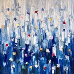 "Dot Dot - Regency" Pittura ad olio astratta contemporanea blu su tela
