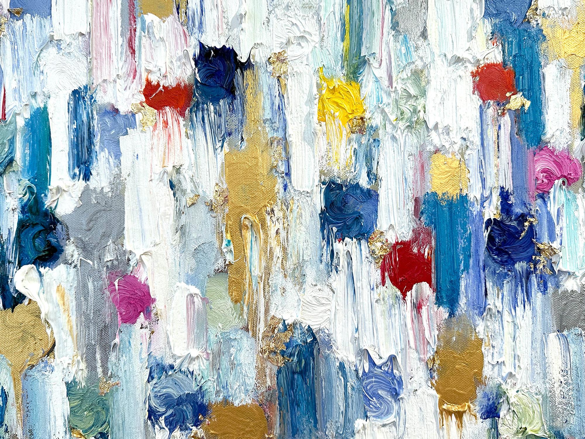 Grazie agli strati di olii brillanti e alle pennellate di pennello, la pittura è in grado di brillare e scintillare in un disegno davvero unico. L'artista utilizza scaglie d'oro con oli e vetri dalla texture spessa per aggiungere un'atmosfera urbana
