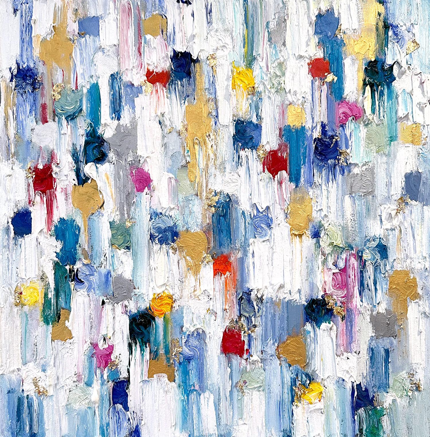 Abstract Painting Cindy Shaoul - "Dripping Dots - Saint Barts" Peinture à l'huile contemporaine multicolore sur toile