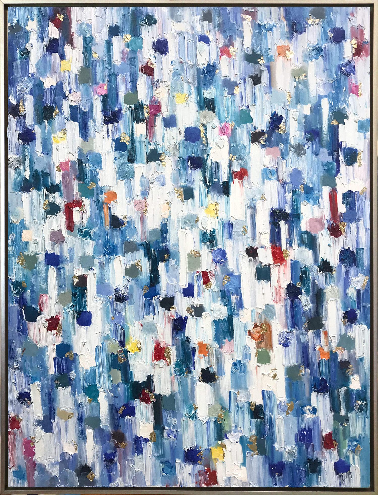 Cindy Shaoul Abstract Painting - "Dripping Dots - Saint-Tropez" Colorful Abstract Oil Painting on Canvas