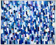 "Dripping Dots -  Saint Tropez" Colorful Abstract Oil Painting on Canvas w Gold 