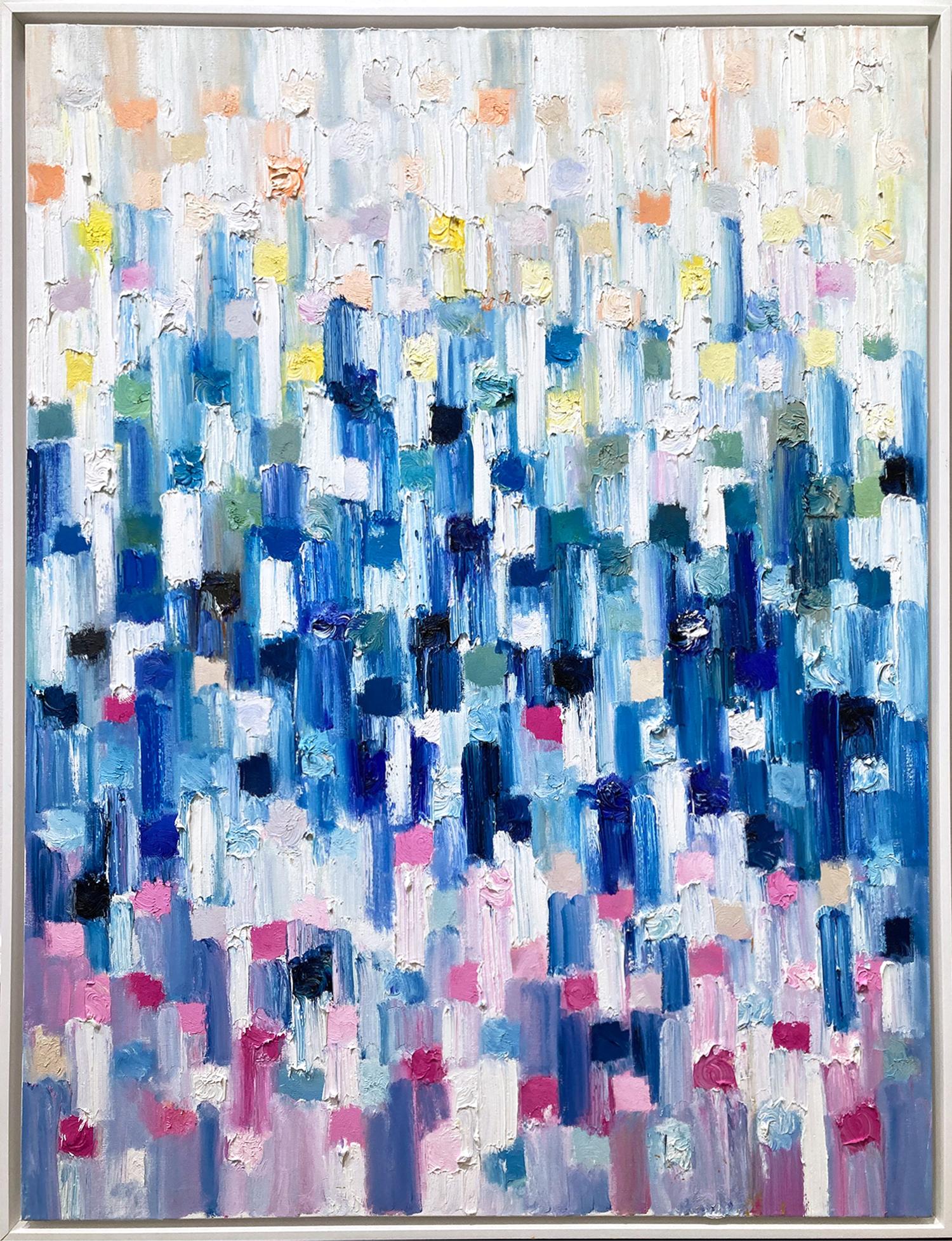 Abstract Painting Cindy Shaoul - "Dripping Dots - Savanah" Peinture à l'huile contemporaine multicolore sur toile