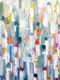 "Dripping Dots - Savannah" Colorful & Gold Contemporary Oil Painting on Canvas