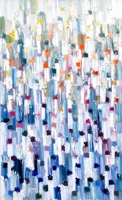 "Dripping Dots - Savannah" Pintura al óleo contemporánea colorida y dorada sobre lienzo