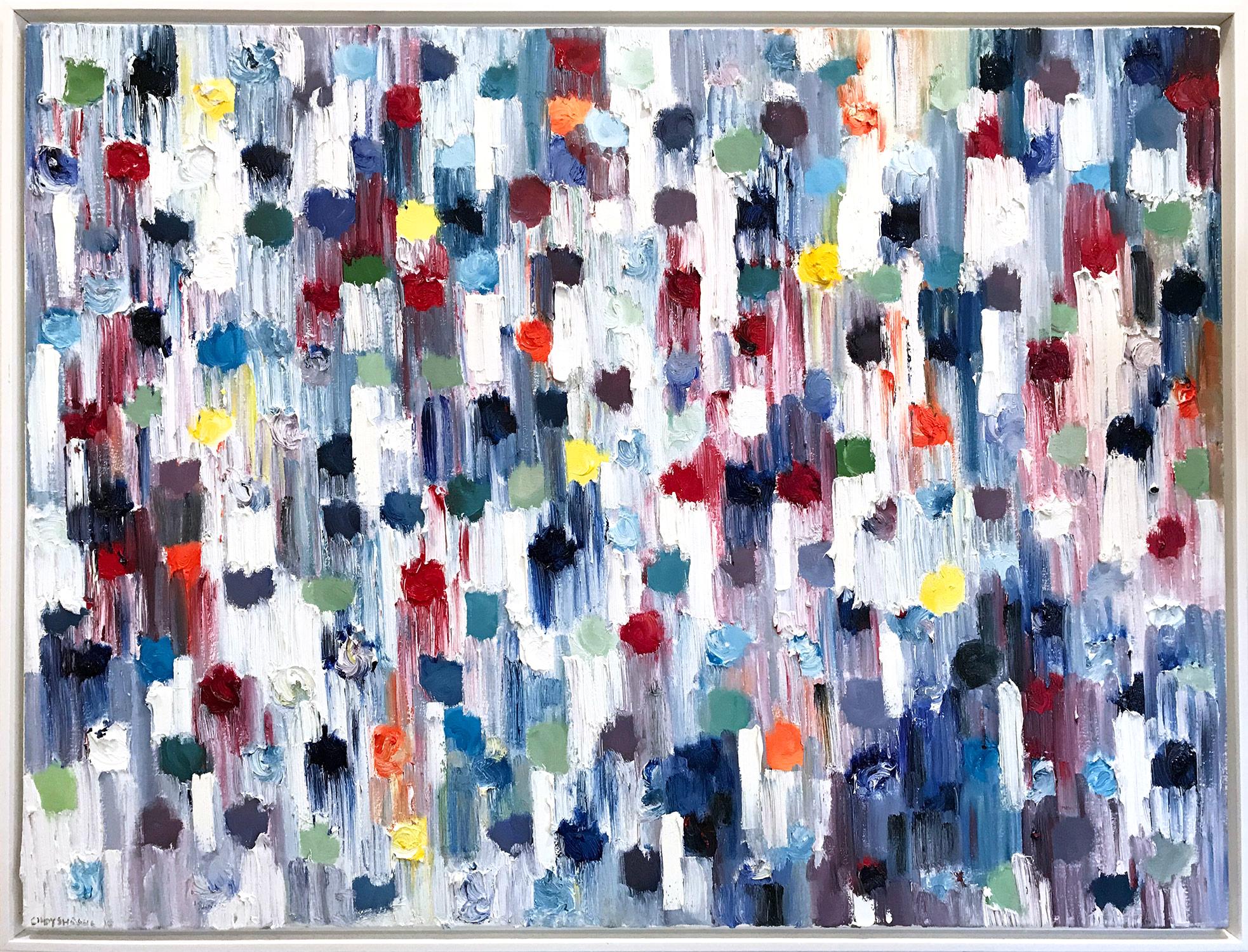 Cindy Shaoul Abstract Painting - Dripping Dots, Shanghai, Colorful, Abstract, Oil Painting
