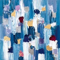 "Dripping Dots - Sicily" Multicolor & Gold Contemporary Oil Painting on Canvas