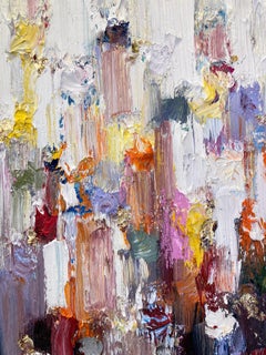 "Dripping Dots - Spain" Red Gradient Colorful Abstract Oil Painting Canvas