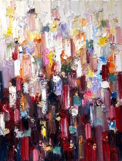"Dot Dot - Spagna" Pittura a olio astratta rossa a gradiente colorato su tela