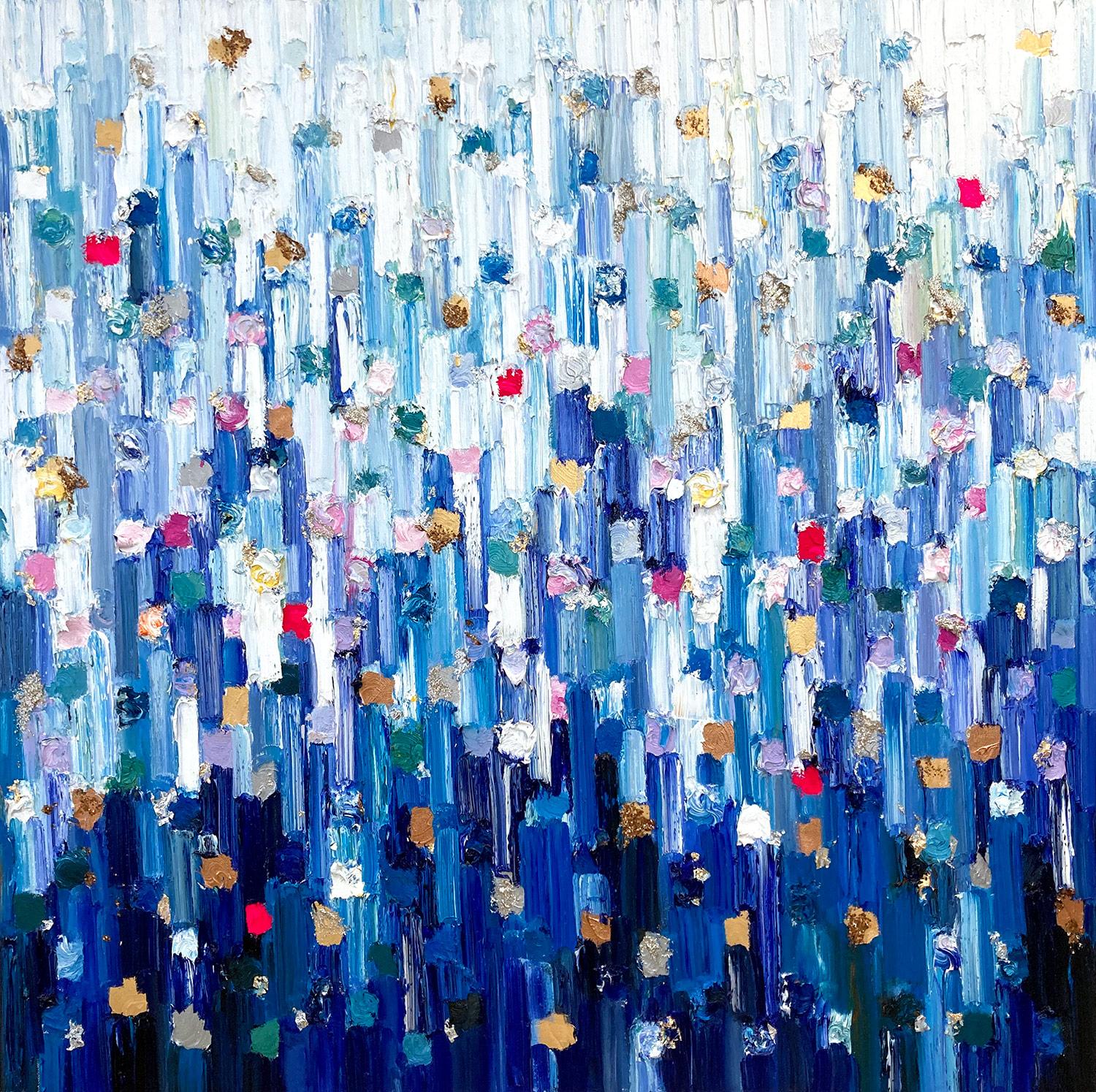 Cindy Shaoul Abstract Painting - "Dripping Dots - Spring in New York" Gradient Contemporary Oil Painting Canvas