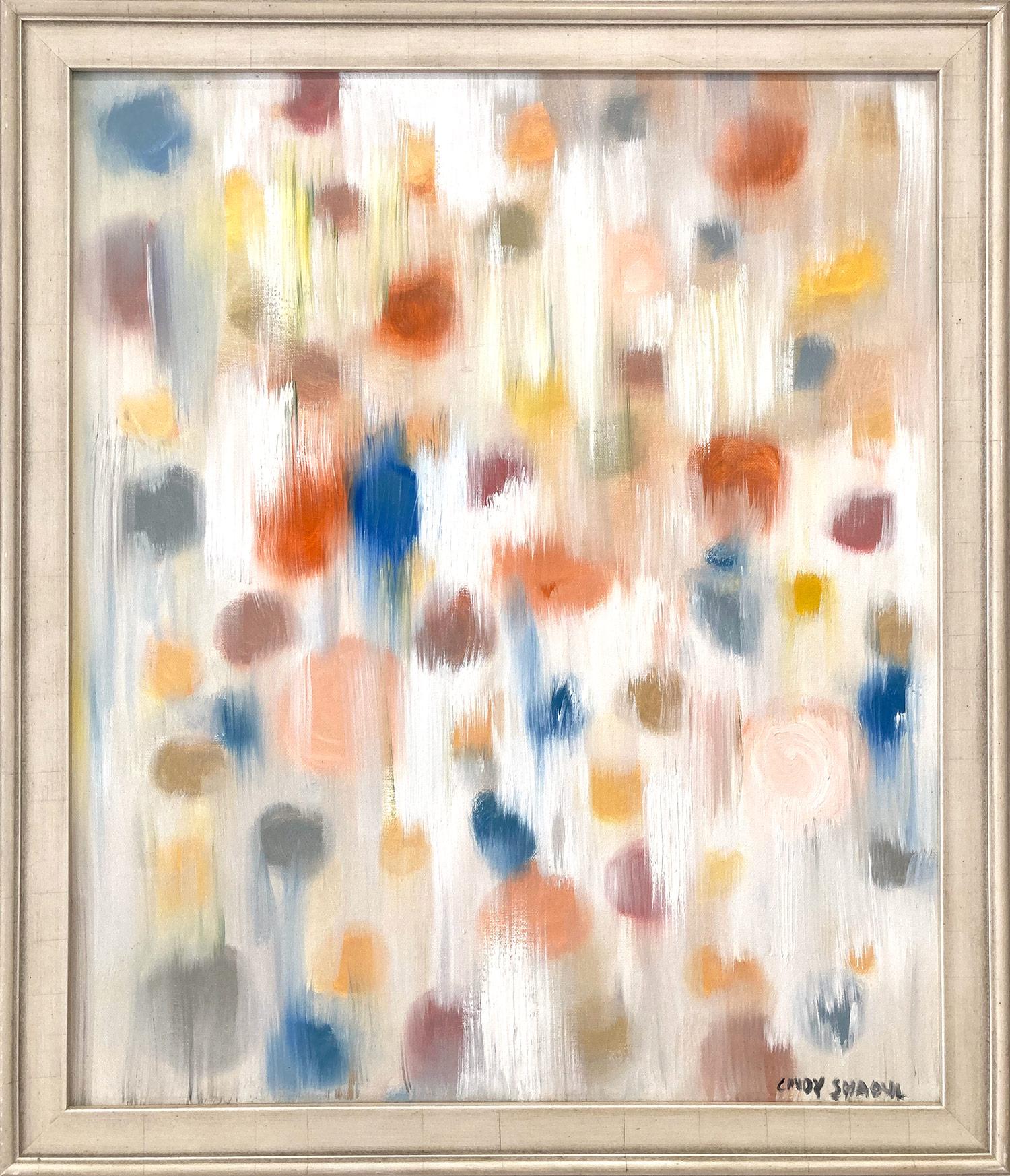 Abstract Painting Cindy Shaoul - "Dripping Dots - Springtime"  Peinture à l'huile contemporaine colorée sur toile 