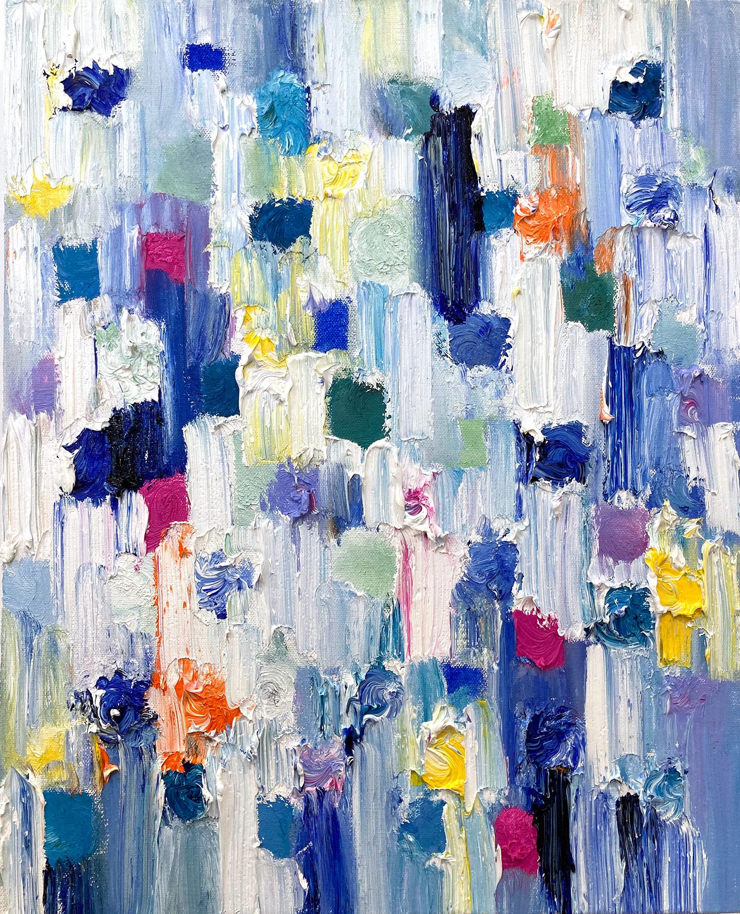Cindy Shaoul Abstract Painting - "Dripping Dots - Springtime in Rome" Colorful Abstract Oil Painting on Canvas
