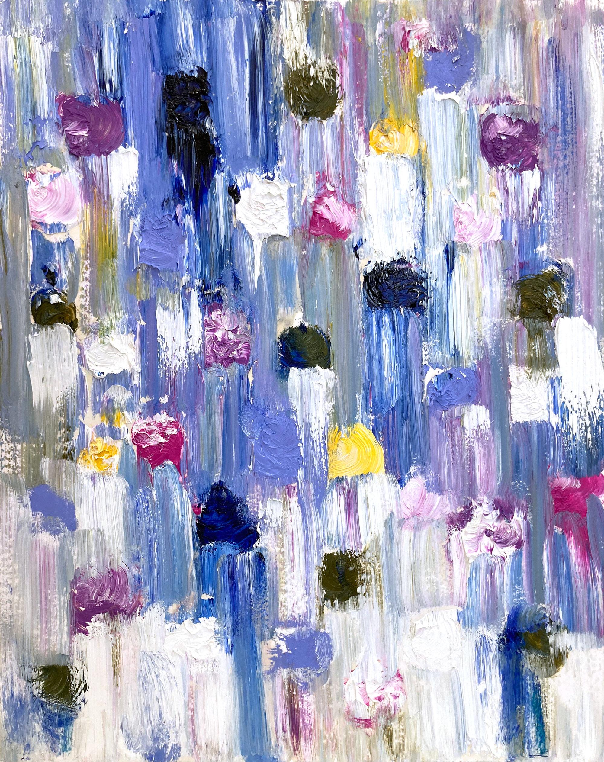 Cindy Shaoul Abstract Painting - "Dripping Dots - Springtime in Rome" Multicolor Abstract Oil Painting Paper