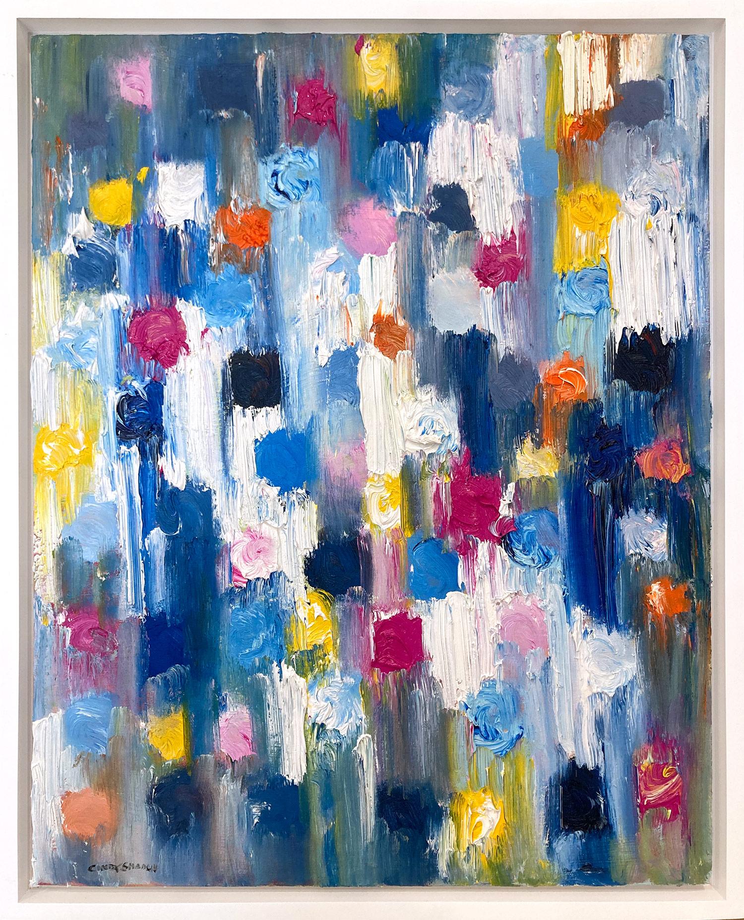 Abstract Painting Cindy Shaoul - "Dripping Dots - Tokyo" Peinture à l'huile contemporaine multicolore colorée sur toile