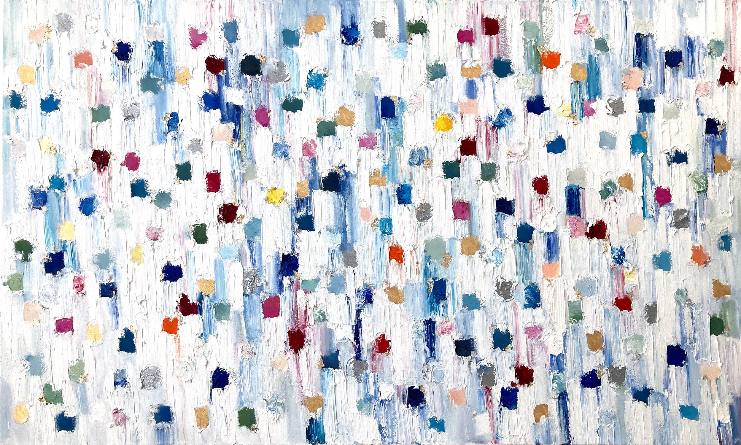 Cindy Shaoul Abstract Painting - "Dripping Dots - Saint Barths" Colorful Abstract Oil Painting on Canvas