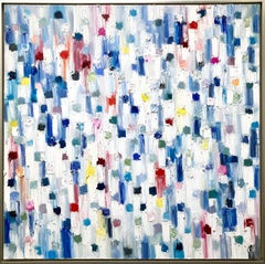 "Dripping Dots -  St. Barth's" Colorful Abstract Oil Painting on Canvas Framed