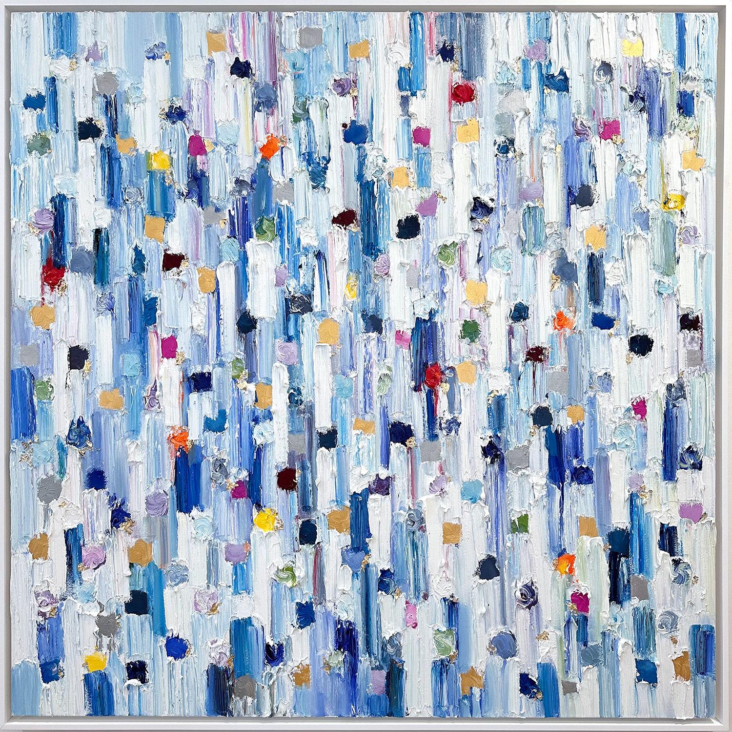 Abstract Painting Cindy Shaoul - "Dripping Dots - St. Barths" Peinture à l'huile contemporaine sur toile encadrée