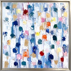 "Dripping Dots - St. Barts" Colorful Abstract Oil & Gold Leaf Painting on Canvas